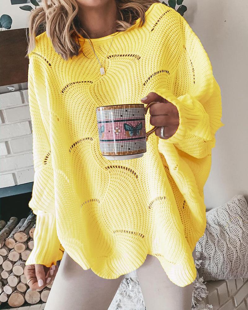

Women's Hollow Out Long Sleeve Casual Sweater, Yellow
