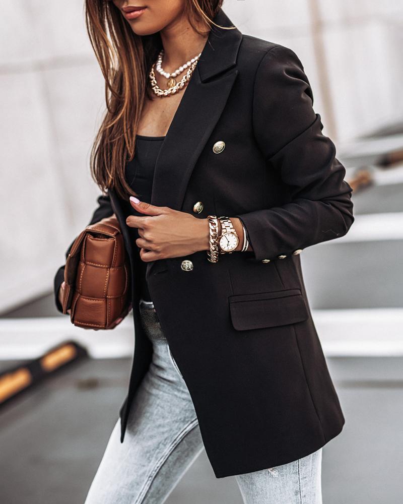 

Double Breasted Long Sleeve Blazer Coat, Black