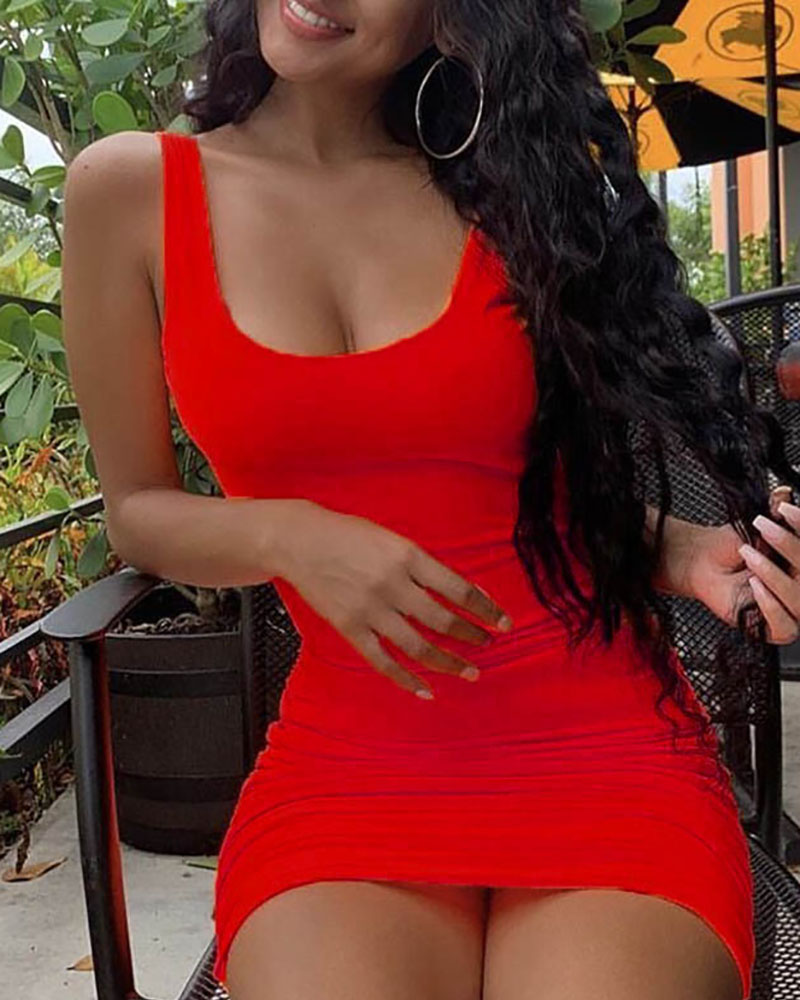 

U Neck Sleeveless Bodycon Dress, Red