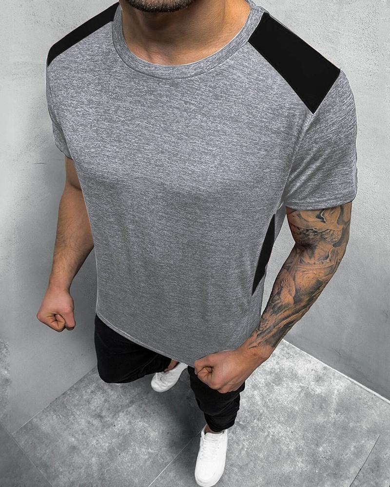 

Colorblock Short Sleeve Loose T-shirts, Light gray