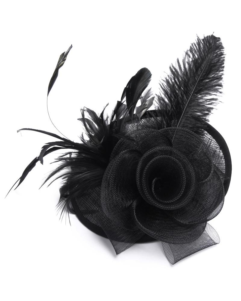 

Feather Fascinator Hat Sheer Mesh Hair Clip Hairpin Hats Bridal Wedding Cocktail Tea Party Headwear, Black