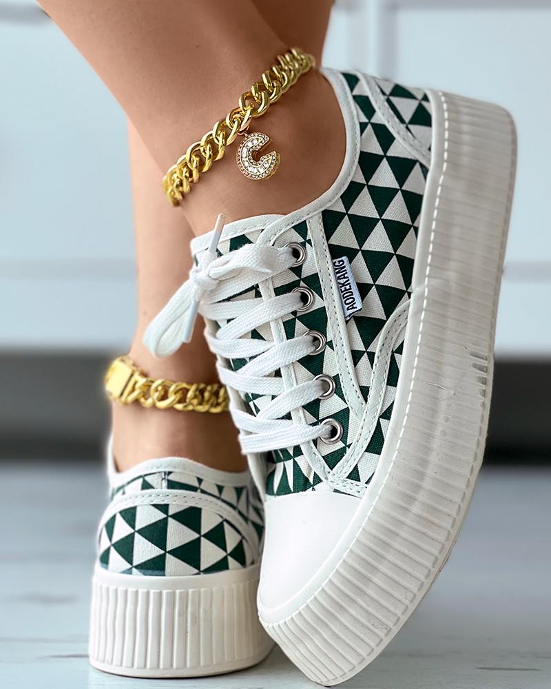 

Geo Pattern Platform Canvas Shoes, Green