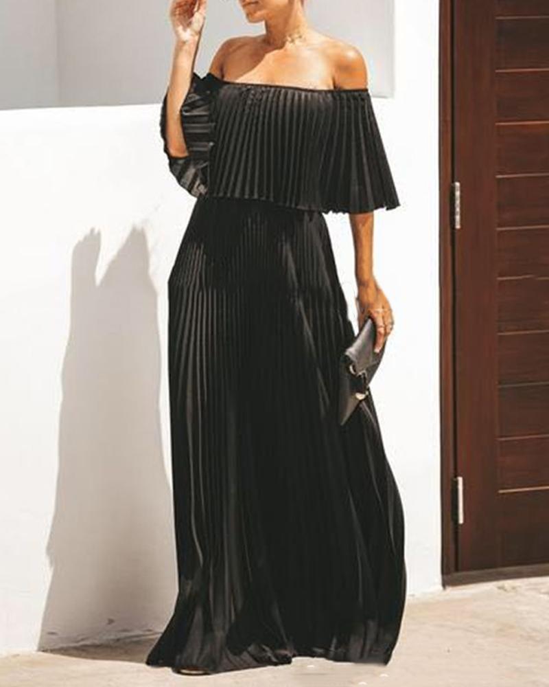 

Off Shoulder Pleating Maxi Dress, Black