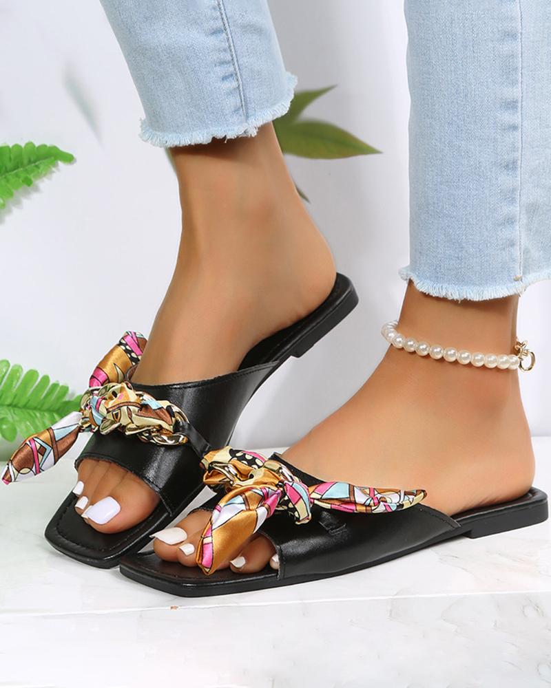 

Scarf Decor Square Toe Slippers, Black