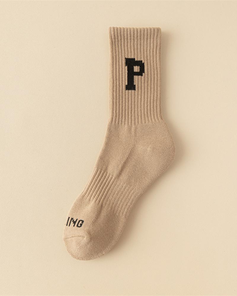 

1Pair Letter Print Socks, Khaki