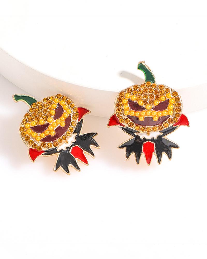 

1Pair Rhinestone Halloween Pumpkin Shaped Earrings, Style1