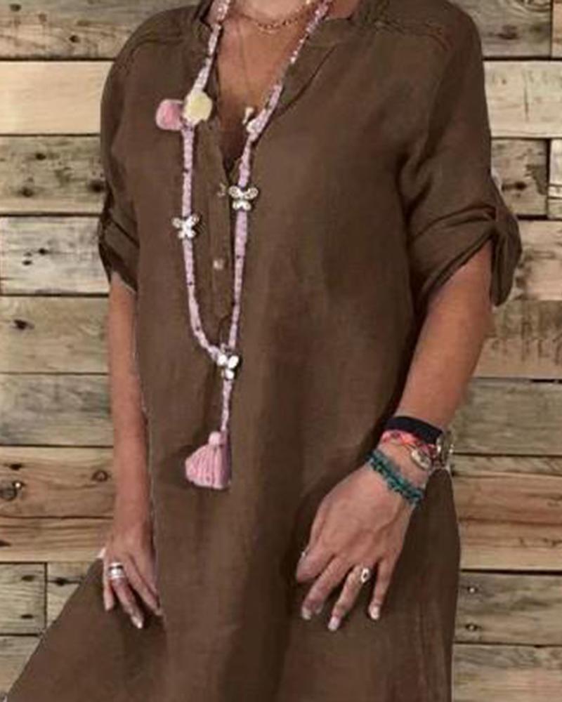 

Cotton Casual Midi Dress, Brown