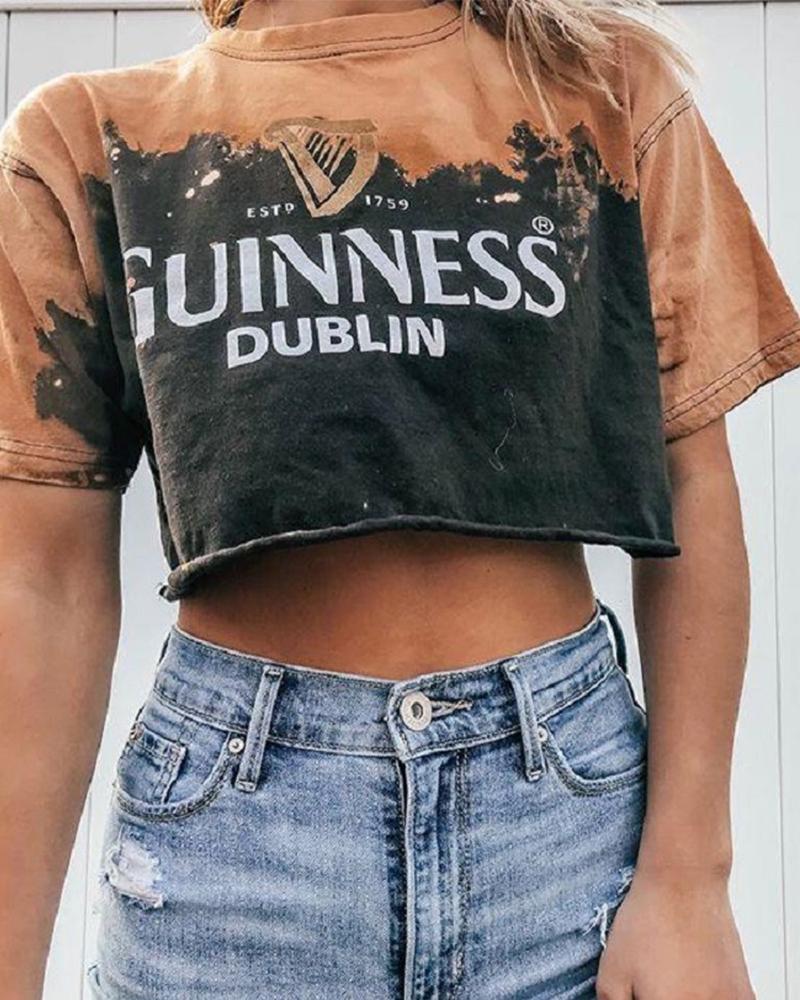 

Print Washed Crimping Crop Top, Black