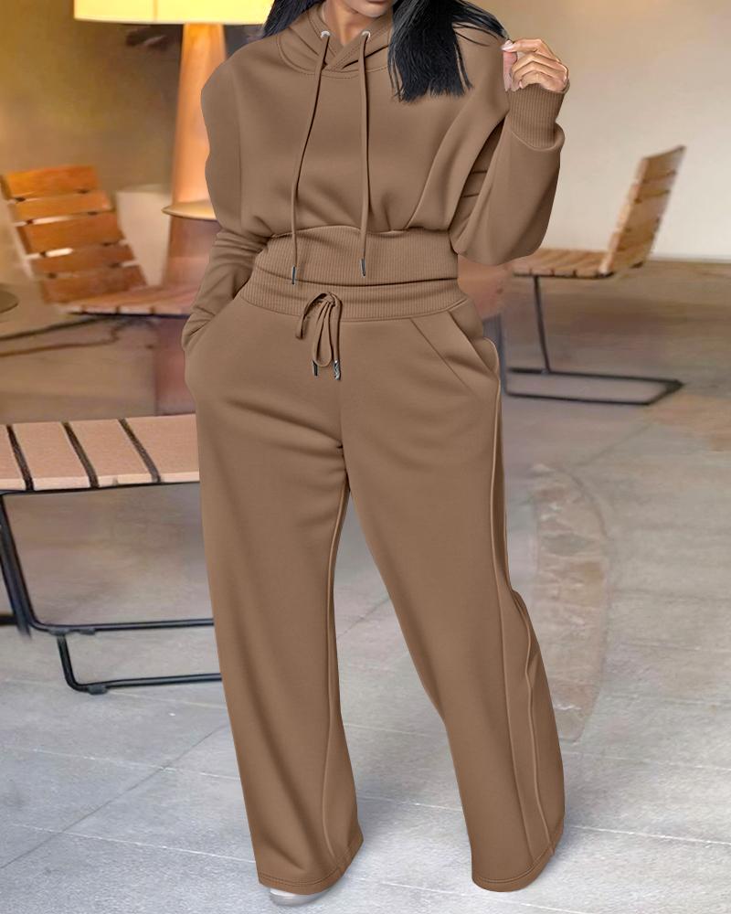 

Conjunto de 2 piezas: sudadera con capucha de manga larga con cordón ajustable, puños con abertura para el pulgar y pantalones deportivos casuales con cintura elástica y pierna ancha con cordón ajustable., Brown