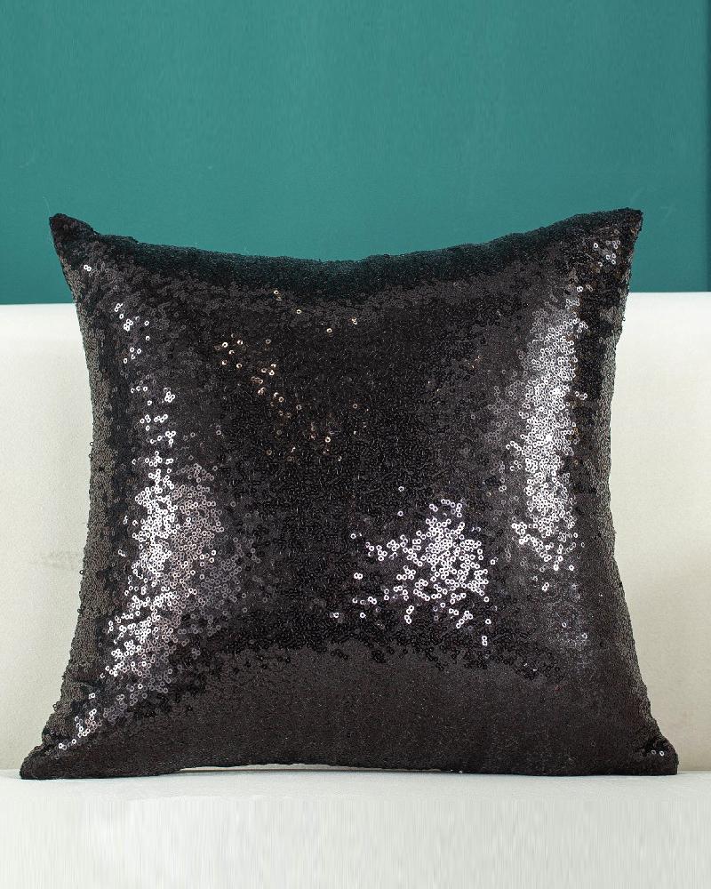 

1pc Christmas Allover Sequin Pillow Cover 18x18inch Farmhouse Pillow Cover Holiday Rustic Linen Pillow Case Sofa Couch Throw Christmas Decoration, Black