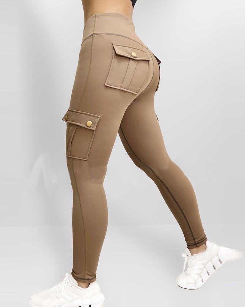 

Pocket Design Butt Lifting Active Pants, Khaki