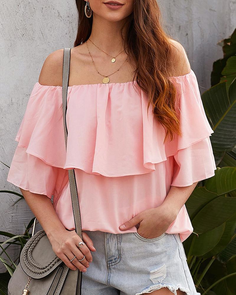 

Off Shoulder Ruffles Solid Women Blouse, Pink