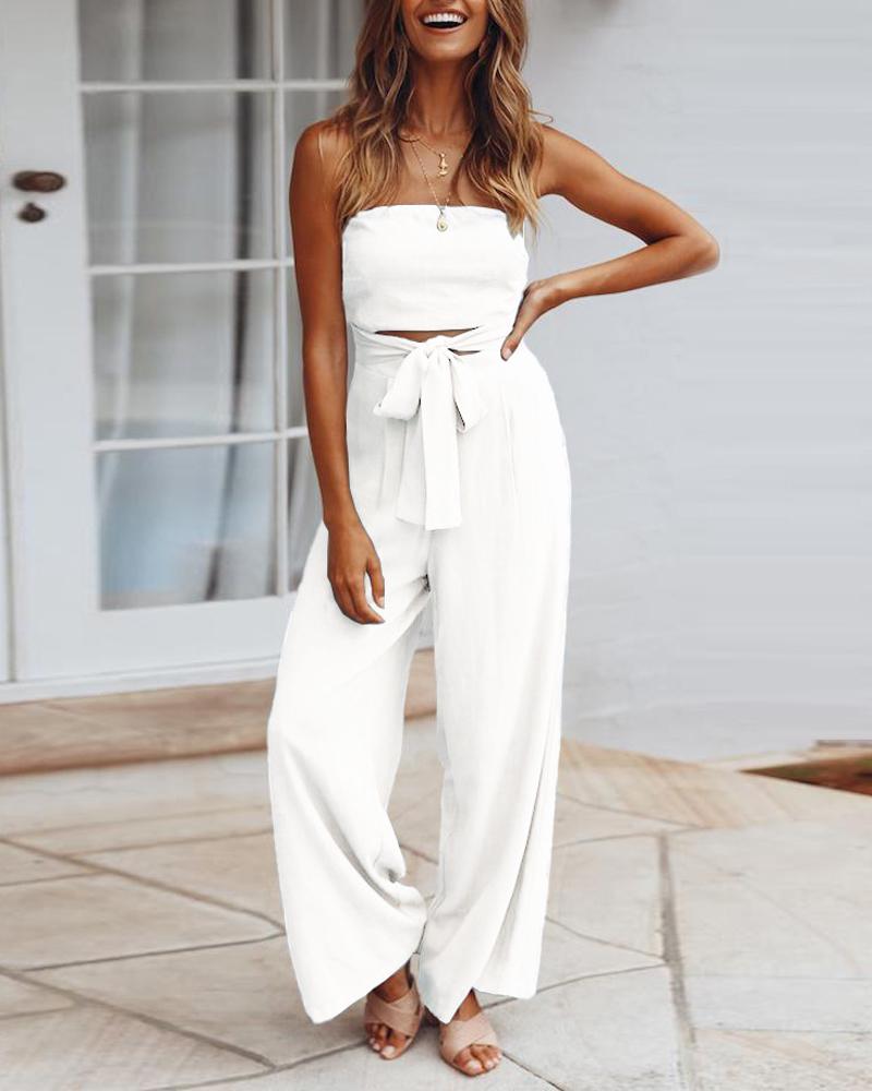 

Cutout Tied Detail Straight Leg Tube Jumpsuit, White