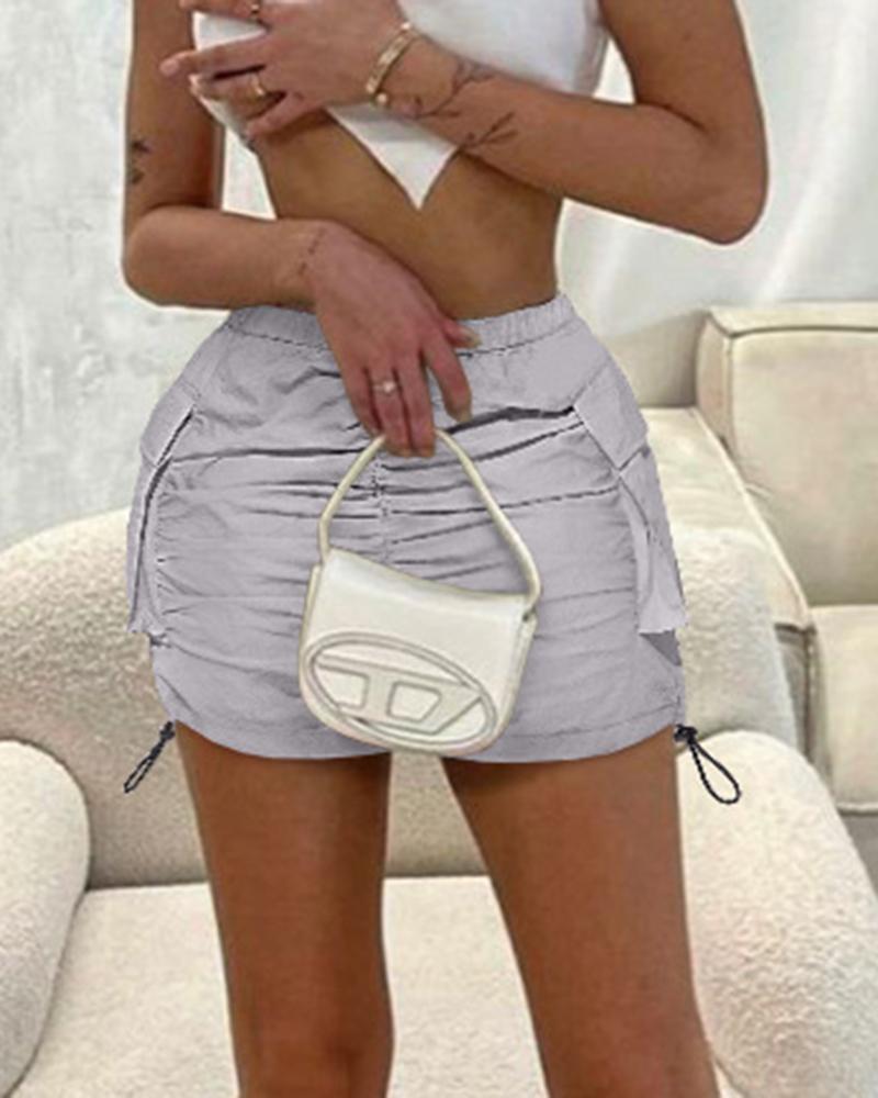 

Ruched Drawstring Cargo Skirt, Gray