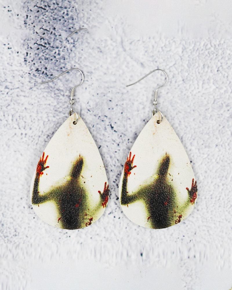 

1Pair Halloween Scary Print Drop Earrings, Beige