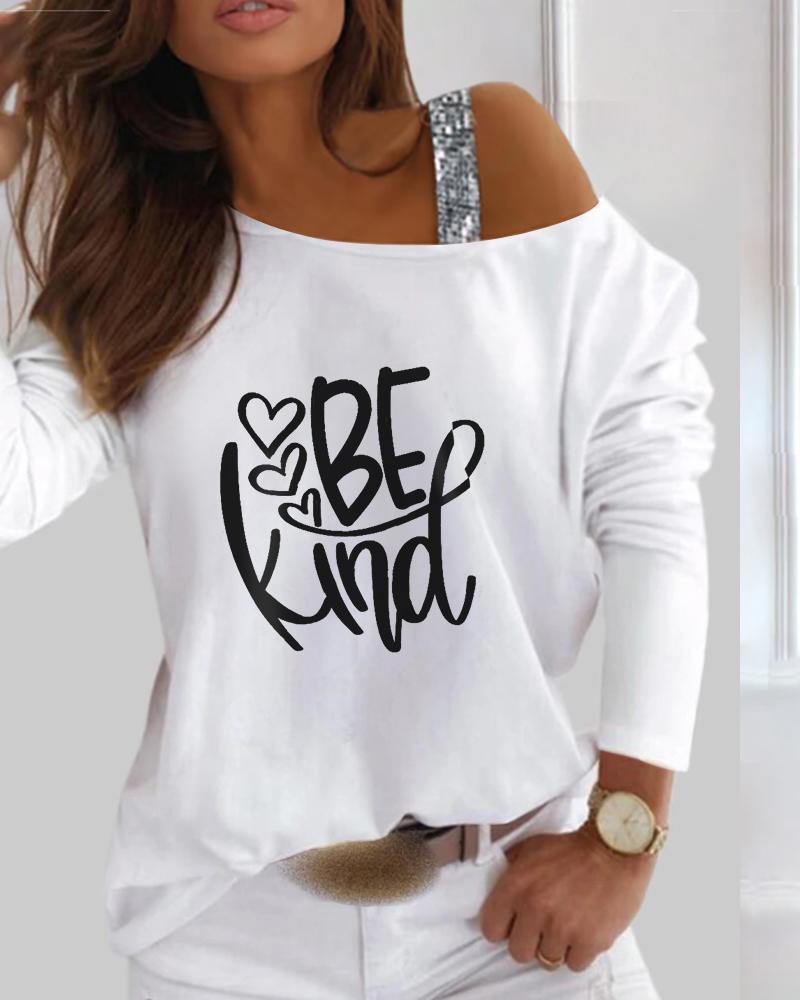 

Letter Heart Print Cold Shoulder Top, White