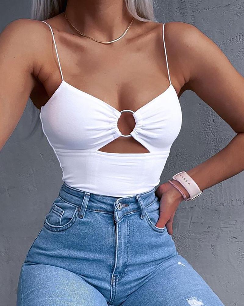 

O-Ring Spaghetti Strap Cutout Top, White