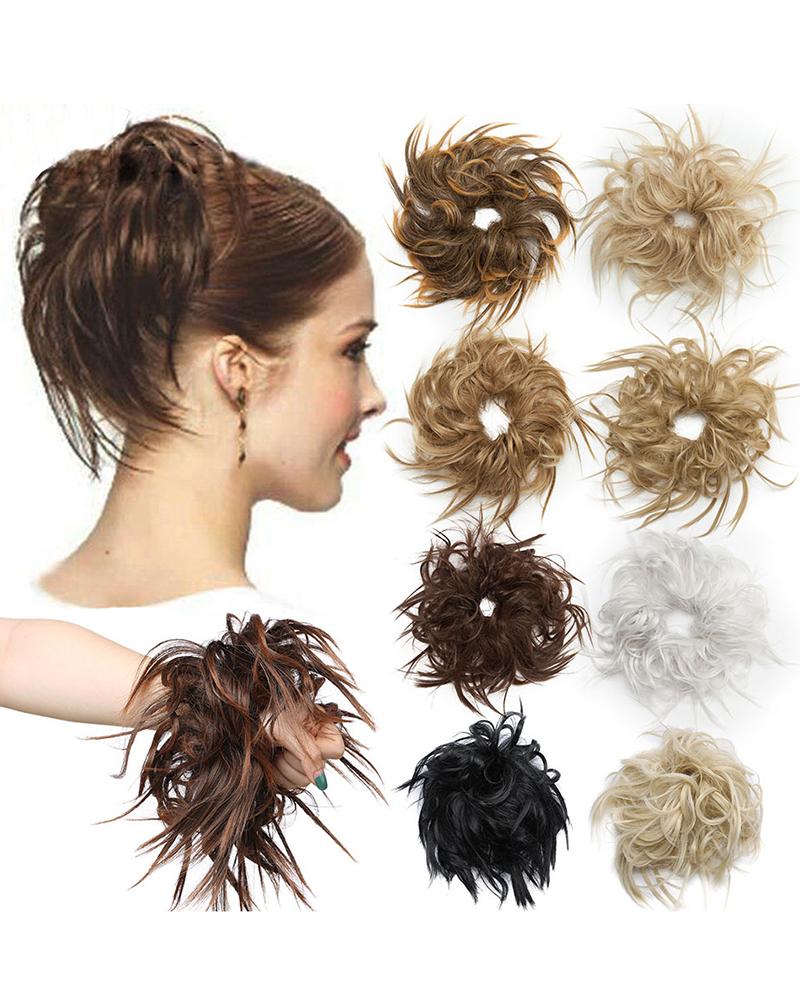 

Messy Chignon With Rubber Band Donut Hair Bun High Temperature Fiber Hairpieces, Style1