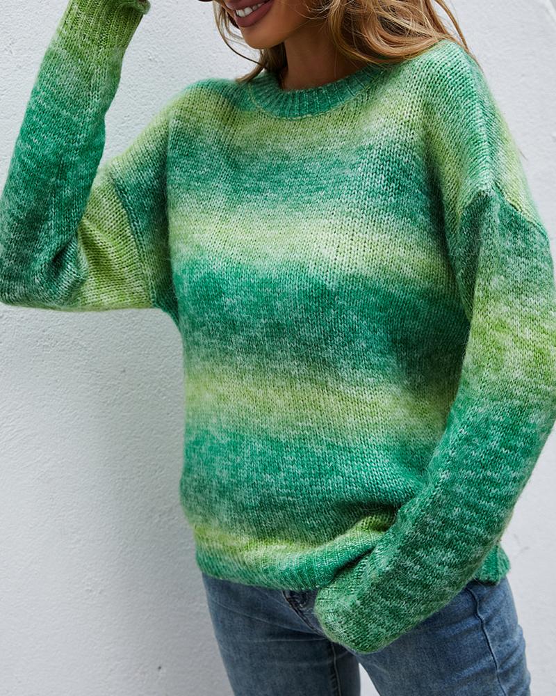 

Long Sleeve Ombre Colorblock Knit Sweater, Green