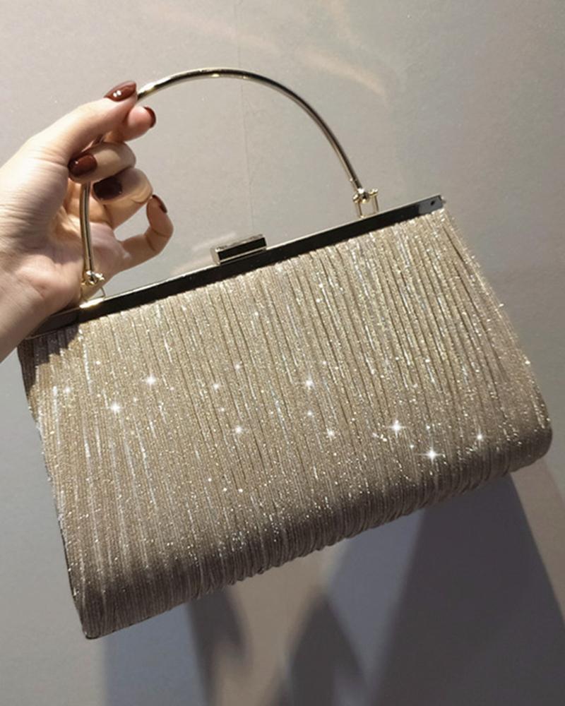 

Glitter Ruched Top Handle Evening Party Clutch, Beige