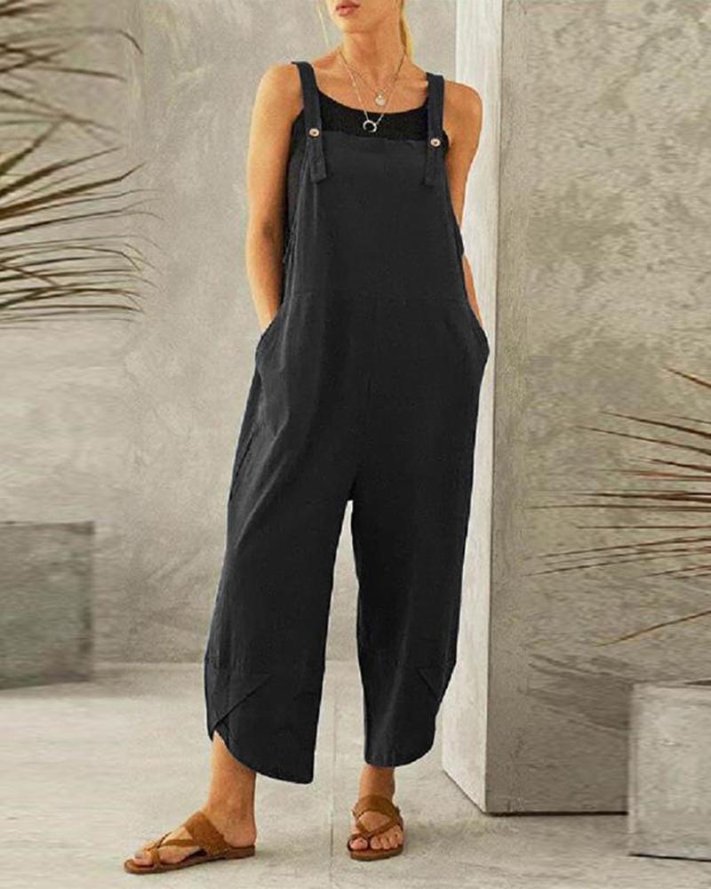 

Pocket Detail Casual Suspender Jumpsuit, Black