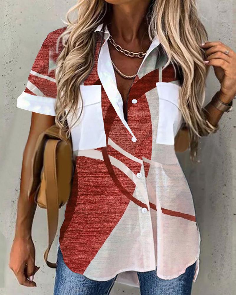 

Colorblock Pocket Detail Button Down Shirt, Red