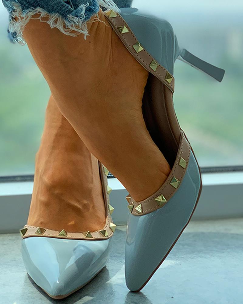 

Rivet Decor Pointed Toe Stiletto Heels, Gray