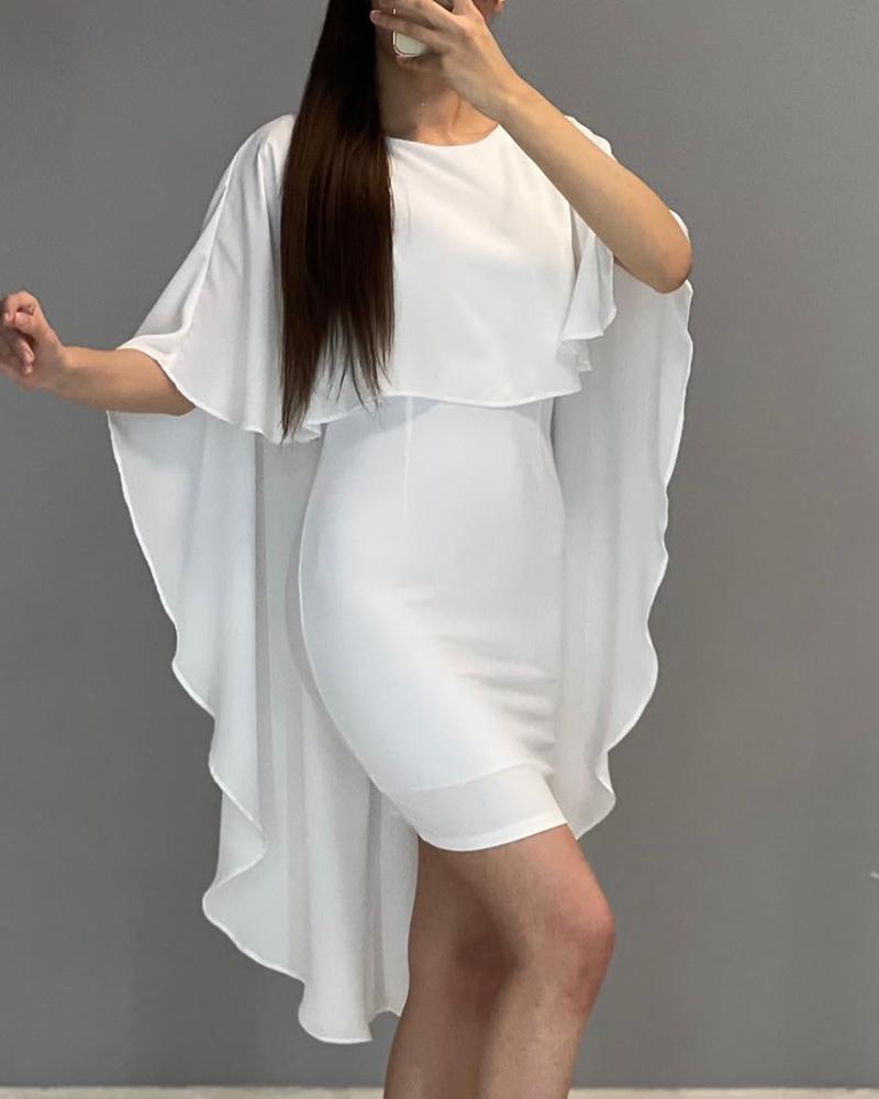 

Cape Sleeve Backless Ruffle Hem Dress, White