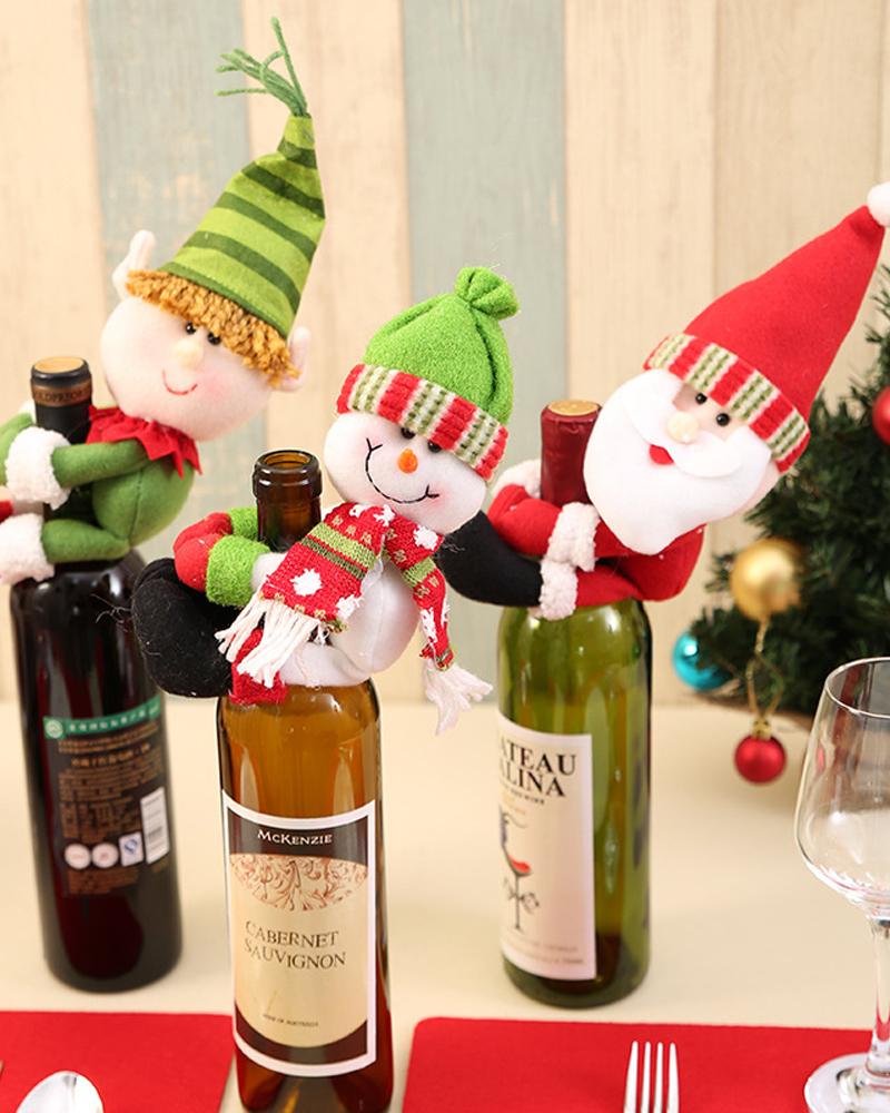 

1pc Christmas Wine Bottle Cover Champagne Wine Bottle Cap Topper Holiday Christmas Decoration Ornament Party Supplies, Style2