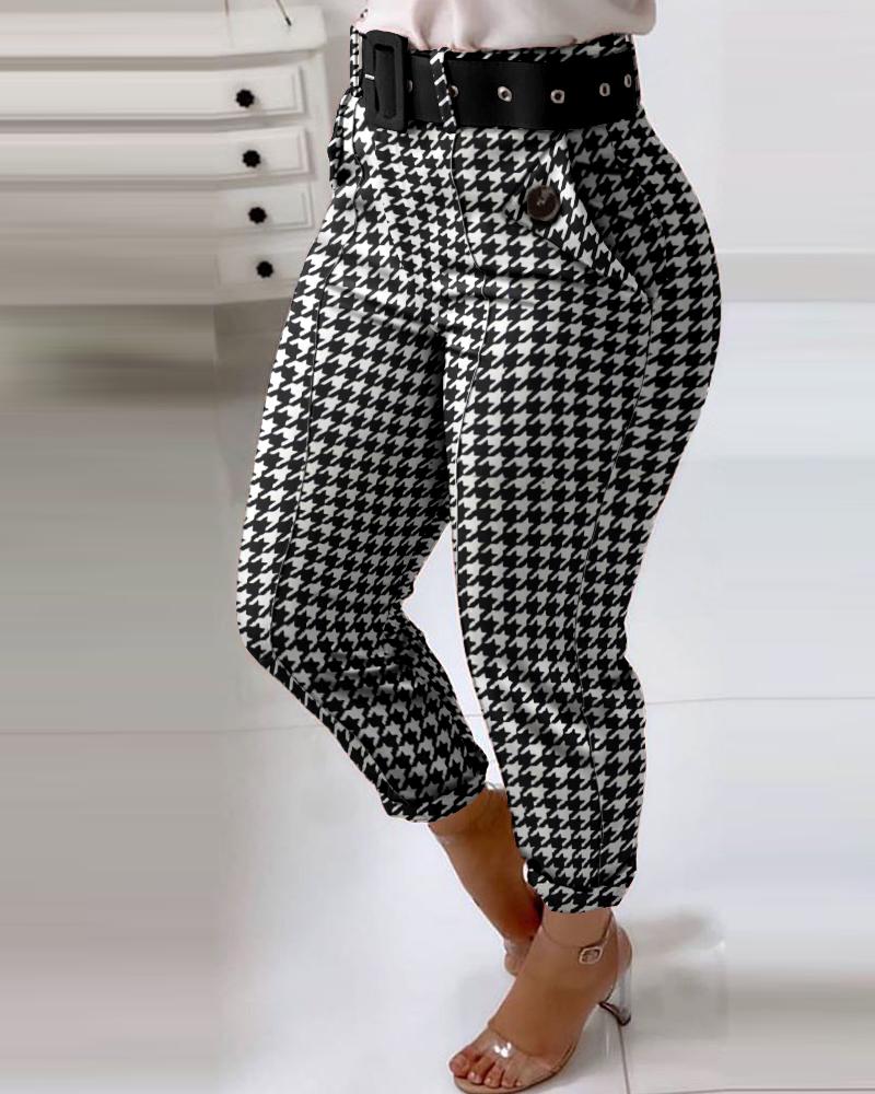 

Houndstooth Pocket Design Casual Pants, Black