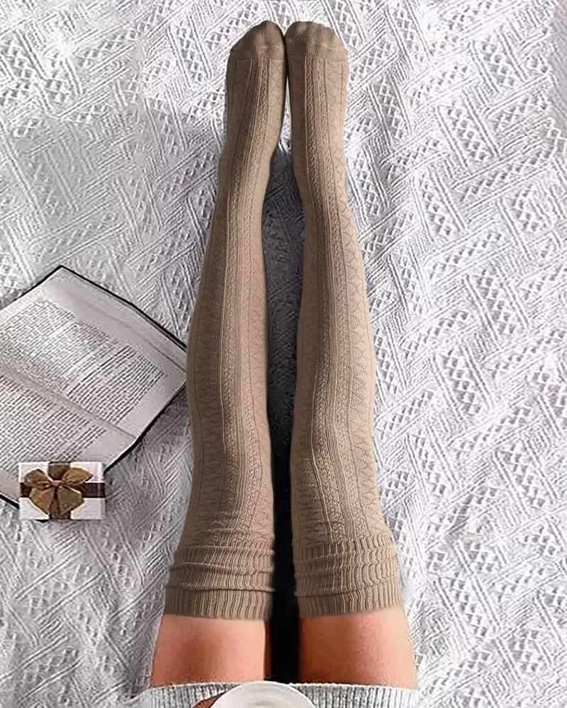 

Over The Knee Braided Knitted Warm Socks, Khaki