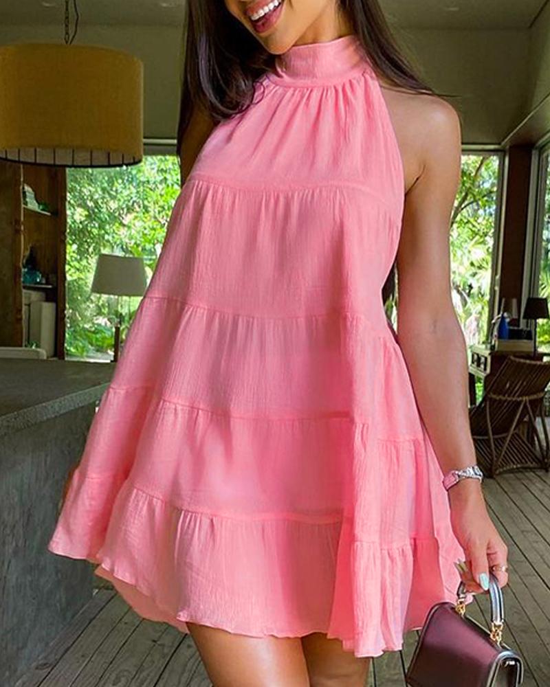 

Halter Sleeveless Ruched Backless Dress, Pink