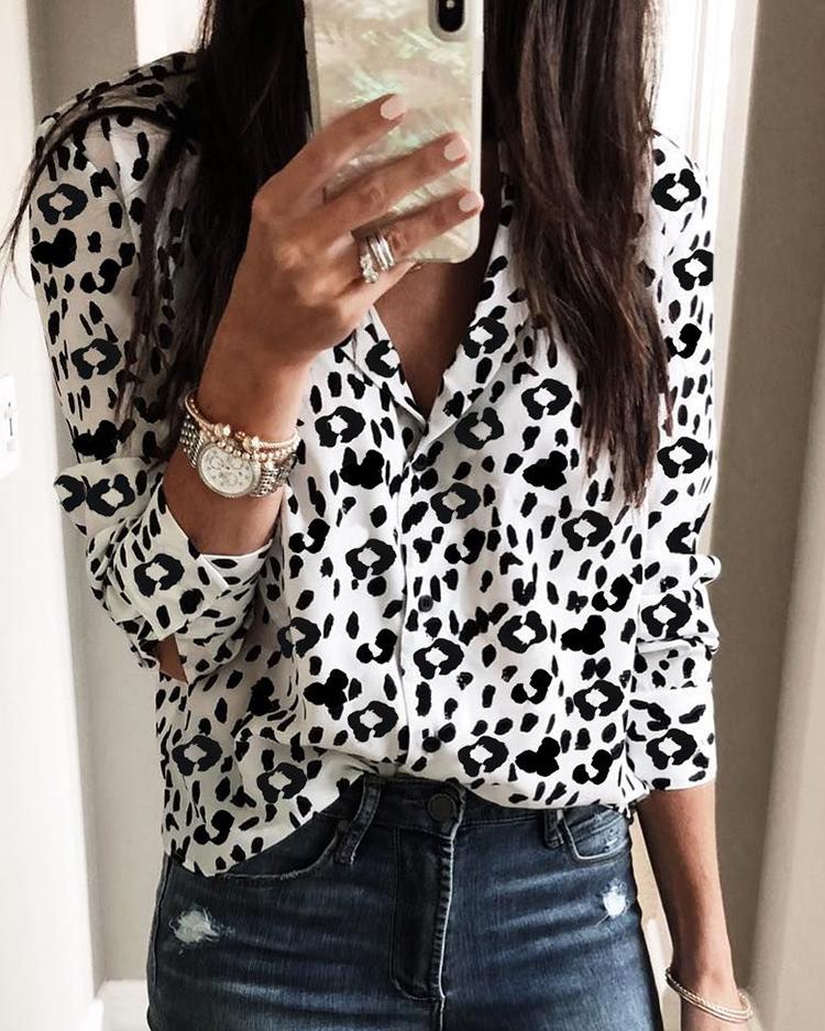 

Digital Print Long Sleeve Casual Shirt, Black