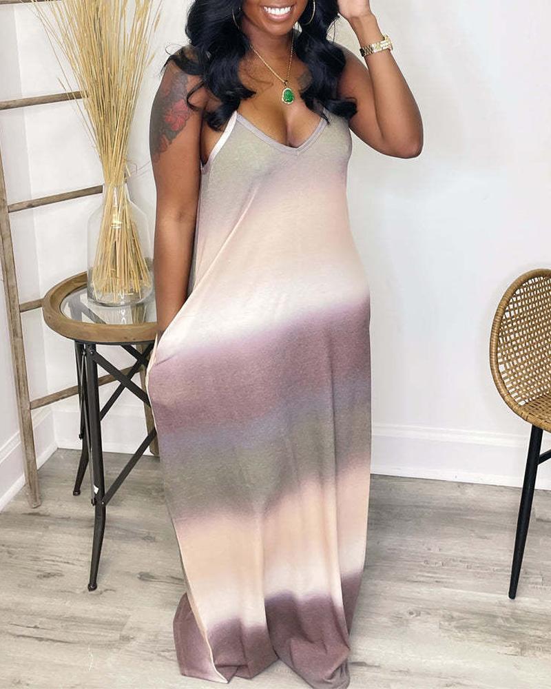 

Ombre Spaghetti Strap Casual Maxi Dress, Brown