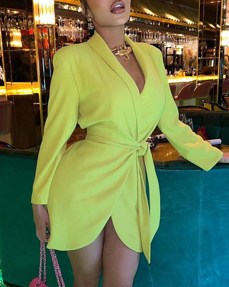 

Tied Detail Long Sleeve Blazer Dress, Yellow