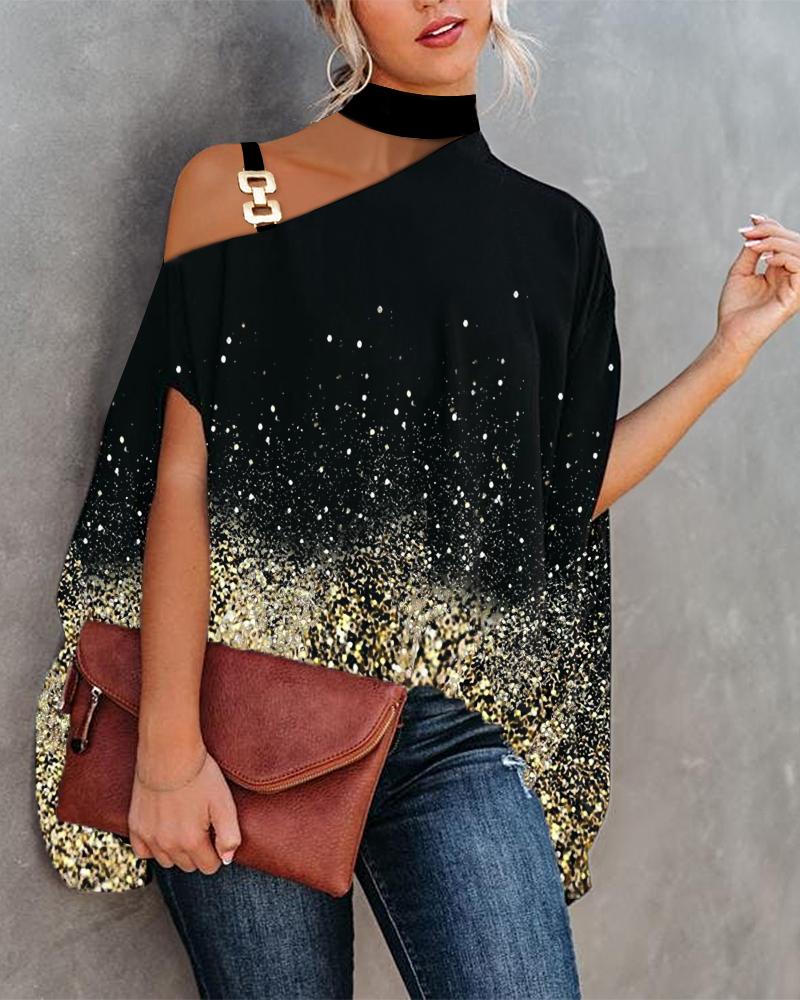 

Cold Shoulder Print Ombre Top, Black