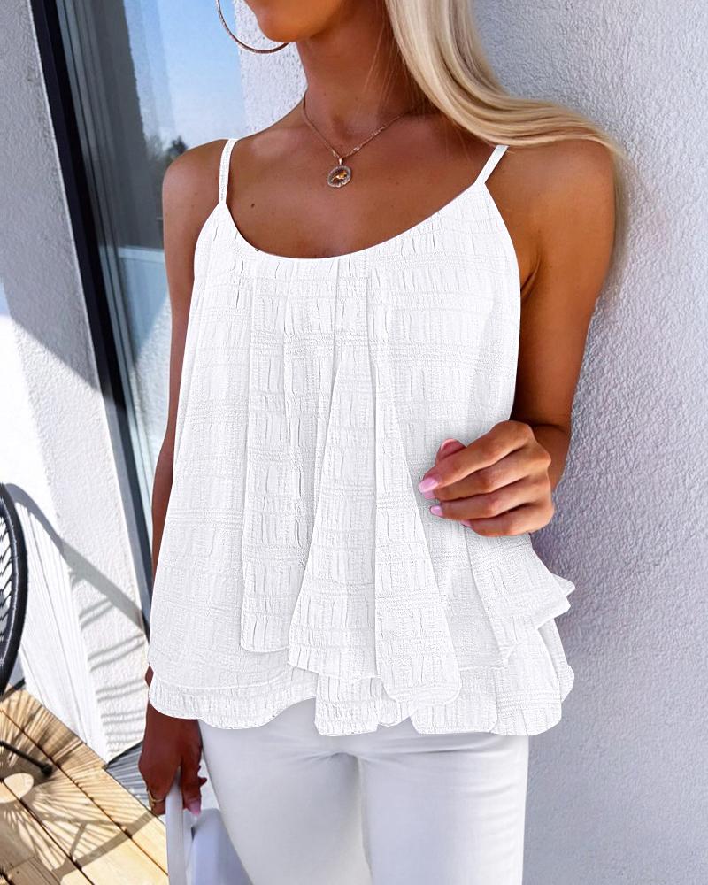 

Ruffle Hem Flowy Textured Cami Top, White