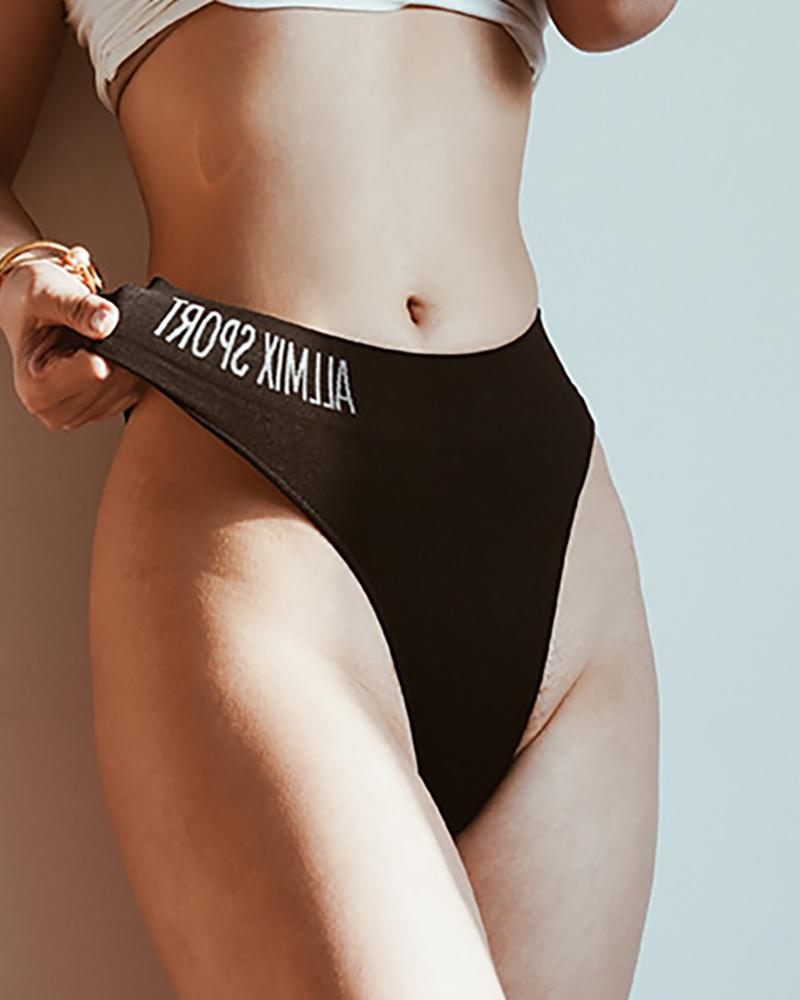

Letter Print Wide Waistband Seamless Panty, Black