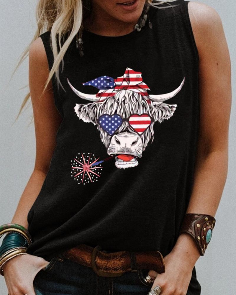 

Flag Yak Print Tank Top, Black