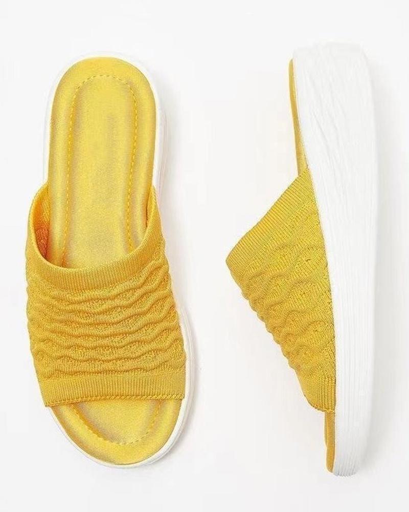 

Solid Knitted Upper Open-toe Platform Sandals, Yellow