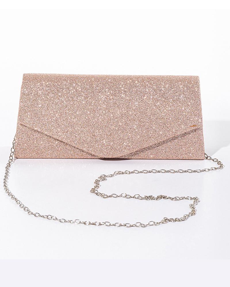 

Glitter Chain Strap Envelope Clutch Bag, Rose gold