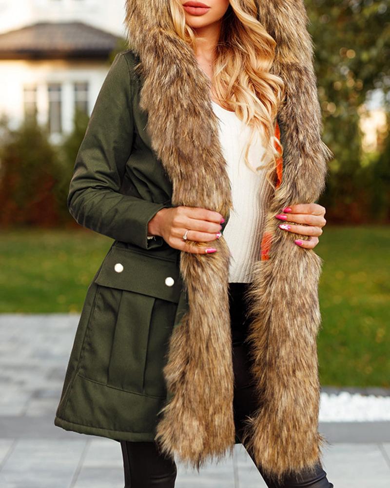 

Women' Parka Casual Winter Long Coat Faux Fur Collar Drawstring Lined Hooded Warm Jacket, Army green