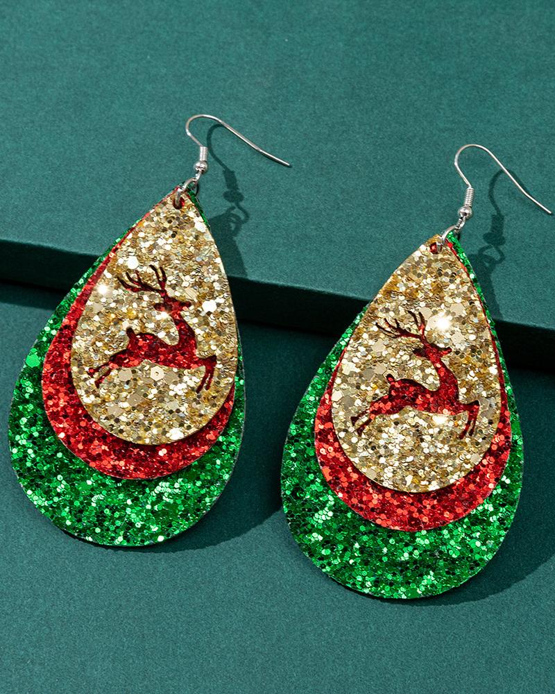 

1Pair Christmas Elk Waterdrop Earrings, Red