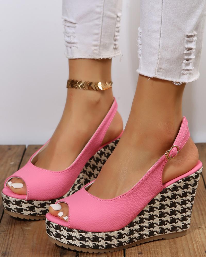 

Houndstooth Slingback Peep Toe Wedge Heels, Pink