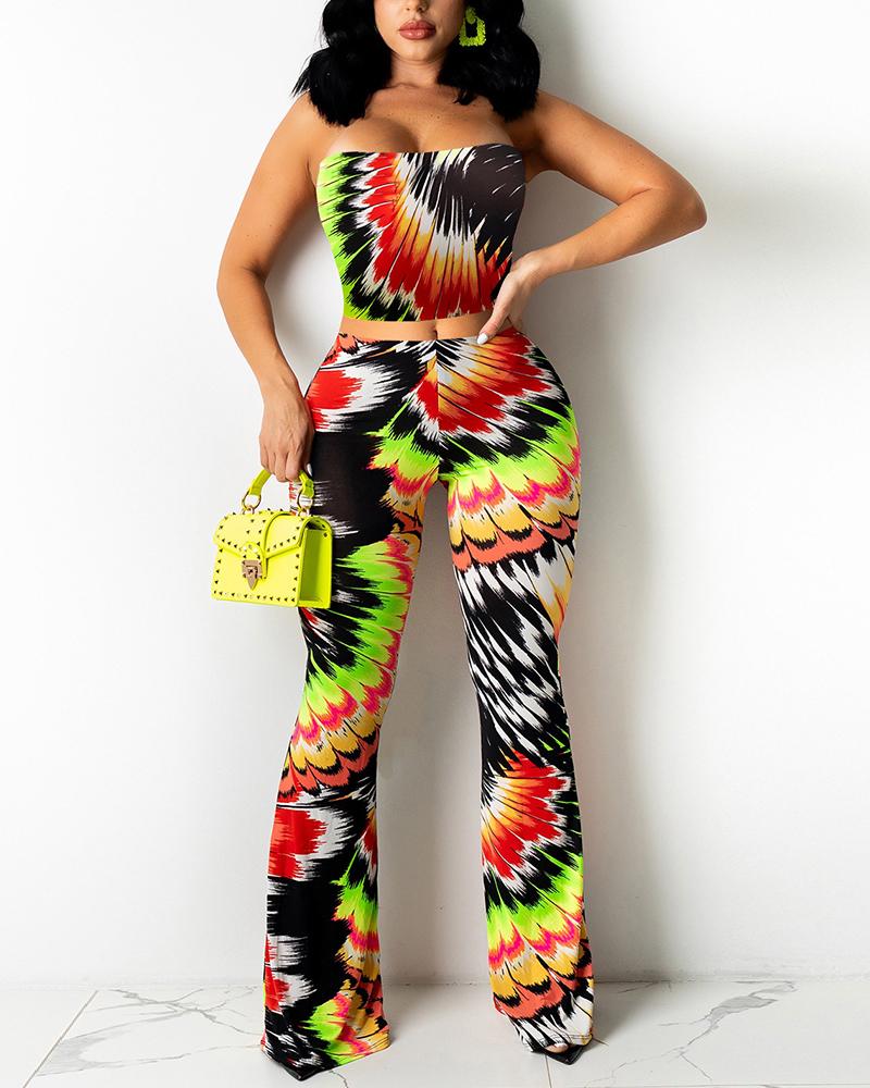 

All Over Print Tube Top & Pants Set, Red