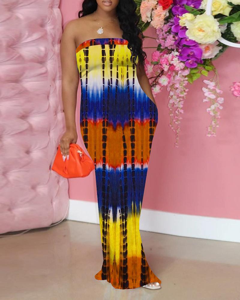 

Off Shoulder Tie Dye Print Jumpsuit, Yellow