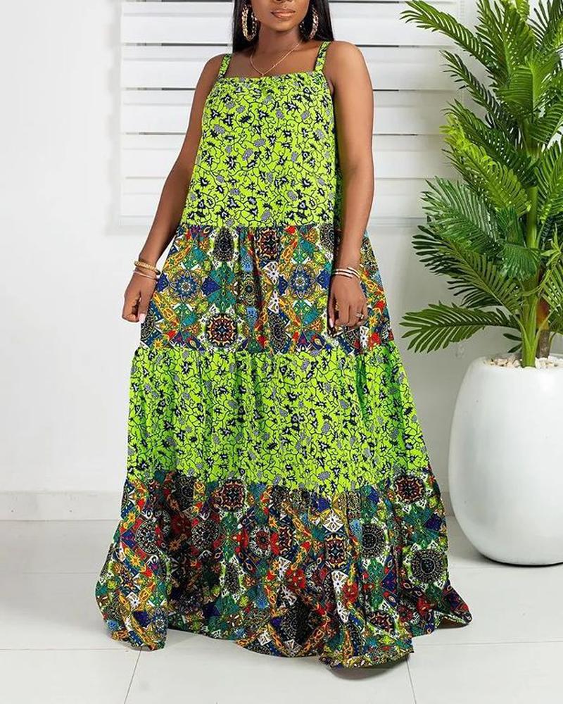 

Plus Size Tribal Print Sleeveless Maxi Dress, Green