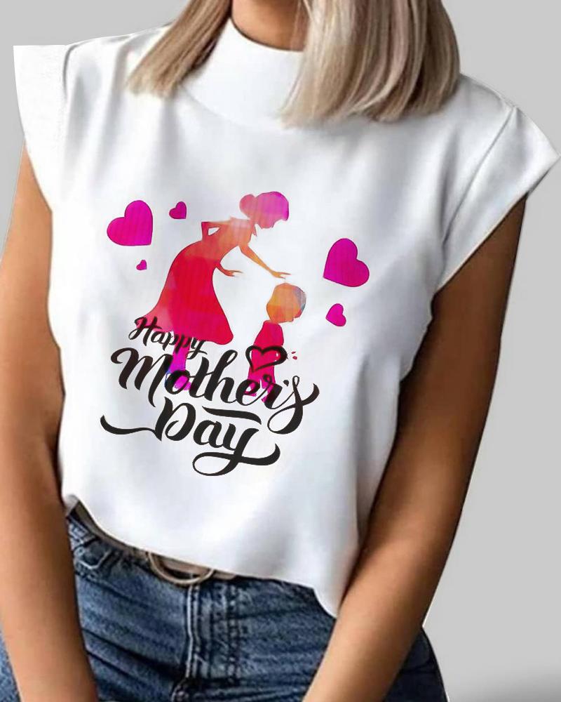 

Happy Mother' Day Print Casual T-shirt, White