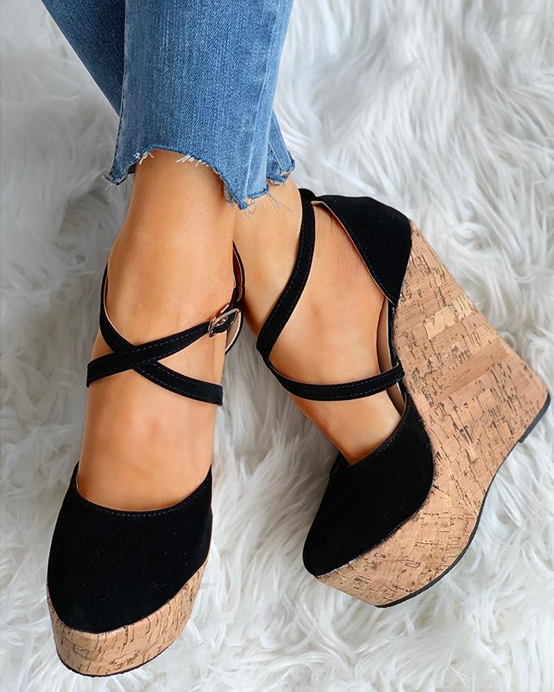 

Crisscross Ankle Strap Wedge Platforms Sandals, Black