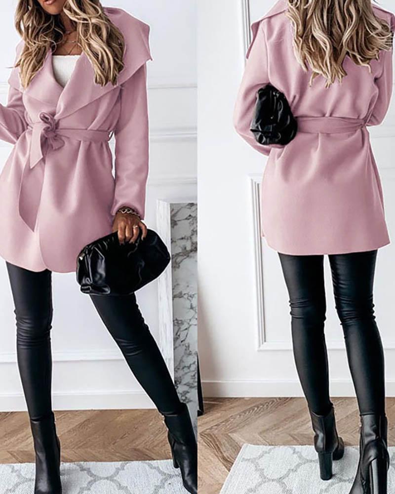 

Long Sleeve Tied Detail Casual Cardigan, Pink